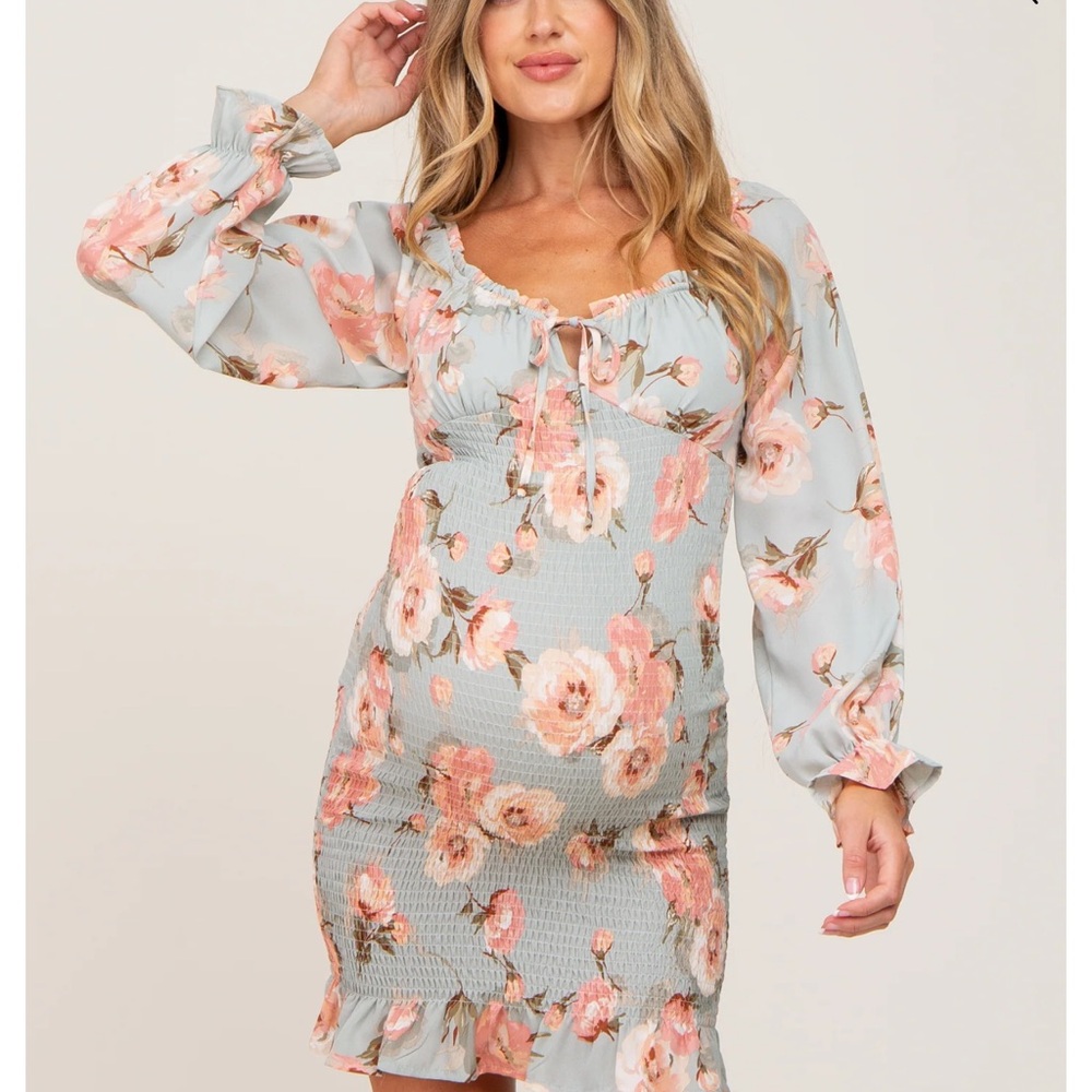 Pinkblush Maternity Mint Green Floral Dress